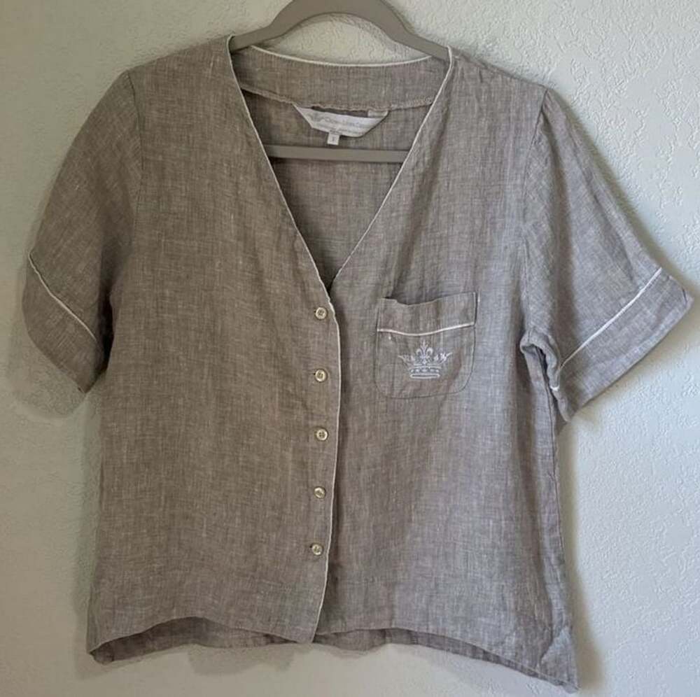 Crown Linen Designs Button Down Shirt Size S Flax 100% Linen
